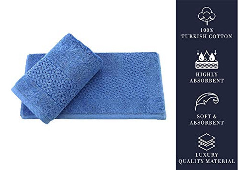 Juego De 2 Alfombras De Baño 100% Algodón Azul Oscuro