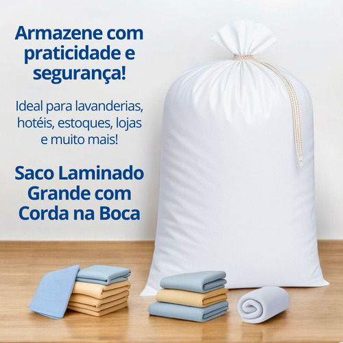 50 Sacos De Ráfia Grande 65x115 Laminado Com Corda Cor Branco