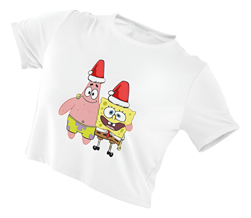 Playera Crop Top De Bob Esponja Y Patricio Navidad
