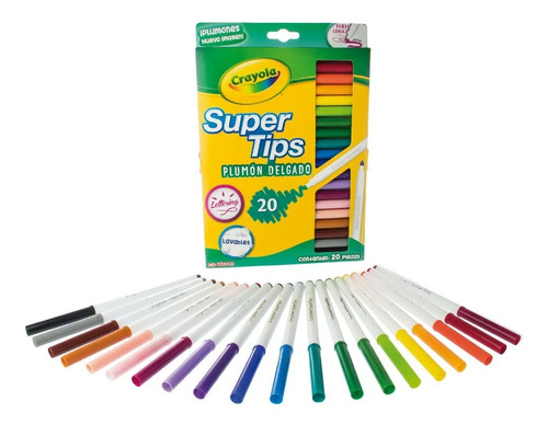 20 Plumones Crayola Marcadores Delgados Lavables Super Tips