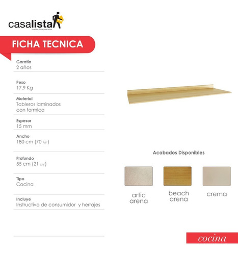 Mueble Casa Lista® Cocina - Mesón Laminado 1,80 Mtrs