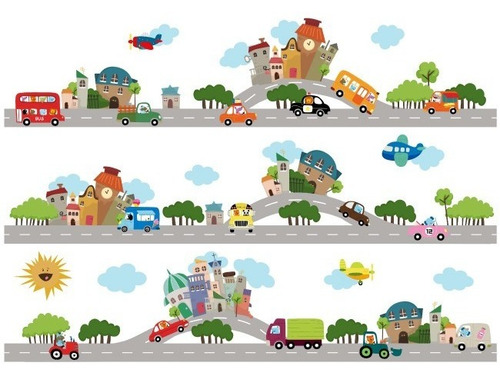 Vinilo Decorativo Ciudad-i 13 Cenefa Edificios Y Carreteras