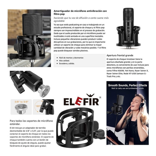 Imagen 2 de 10 de Shock Mount Elefir Para Todo Tipo De Micrófonos - El Mejor