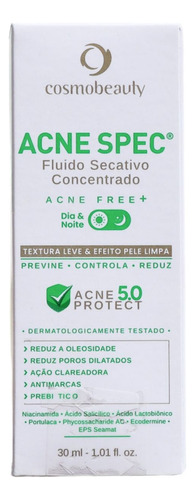 Fluido Secativo Concentrado Antiacne Cosmobeauty 30ml Momento de aplicação Dia/Noite Tipo de pele Oleosa