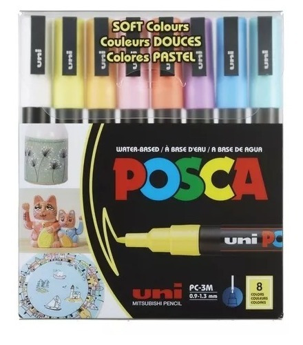 Marcador Uni Posca Soft Pastel Pc 3m Pack X 8 Colores 