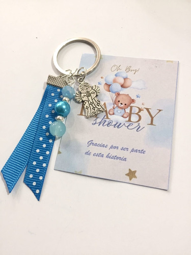 30 Llaveros Baby Shower Listón Azul