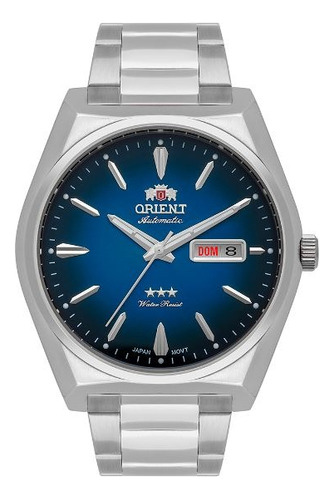 Relógio Orient Masculino Automático Prateado F49ss013d1sx Cor da correia Prata Cor do fundo Azul