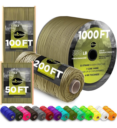 Cuerda Paracord Supervivencia, Nylon Resistente, 304m-61m-37
