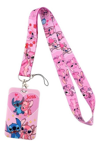 Lanyard + Portacredencial Lilo Y Stich Love Pink