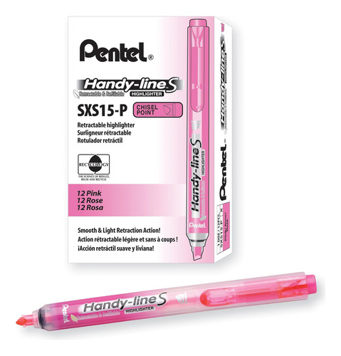 Tinta Rosa Con Punta Cincel Retráctil Y Recargable Pentel S