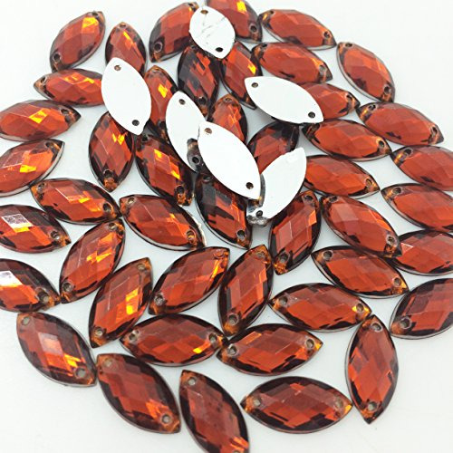 50pc Red Coffee Flat Back Sew On Oval Faceted Acrylic C...