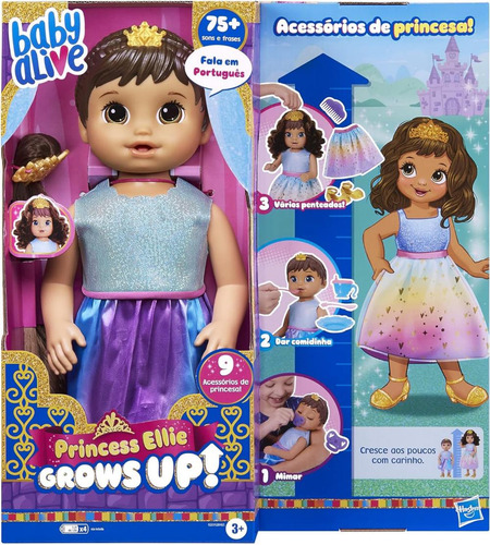 Boneca Baby Alive Grows Up Princess Ellie Morena - Hasbro