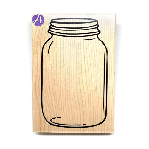 Sello De Caucho Montado Madera Grande Mason Jar