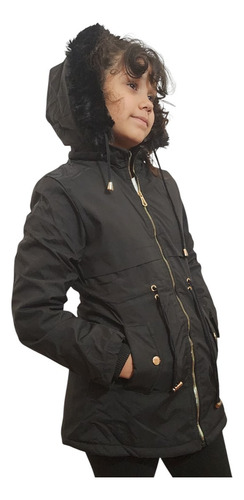 Campera Parka Impermeable Nenas Con Piel Y Capucha