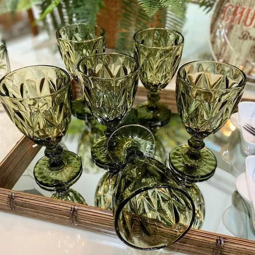 Copas De Vino Vintage Azul Y Verde, Juego De Copas De Vino E