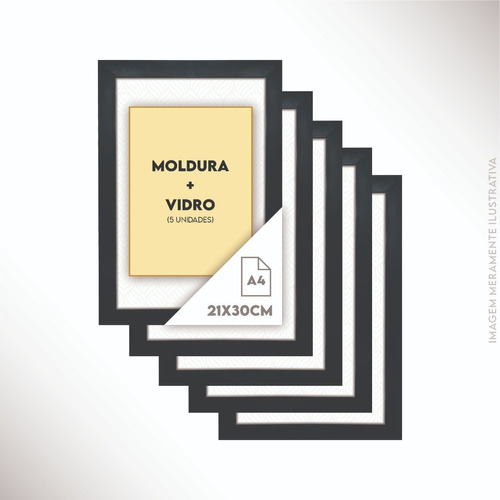 5 Quadros C/ Moldura E Vidro A4 P/ Diploma Certificado Fotos