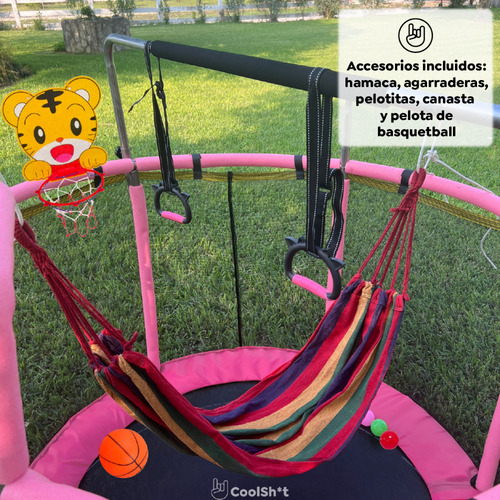 Brincolin Infantil Trampolin Para Niños Brincolin 1.40 M Lona de salto Negro Cobertor de resortes Rosa