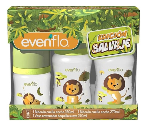 Set 3 Biberón Anticólicos Evenflo Con Vaso Entrenador - Lobo Color Turquesa Salvaje