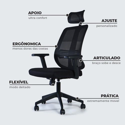 Cadeira De Escritório Ergonômica Giratória Regulável 2d 3d