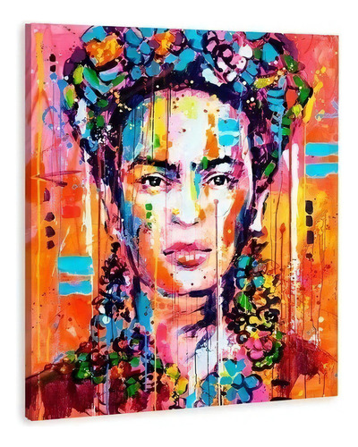 Cuadro Moderno Frida Kahlo Graffiti Colores En Lienzo Canvas Color Multicolor