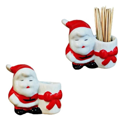 Paliteiro De Mesa Mini Papai Noel De Porcelana Natal 2 Peças