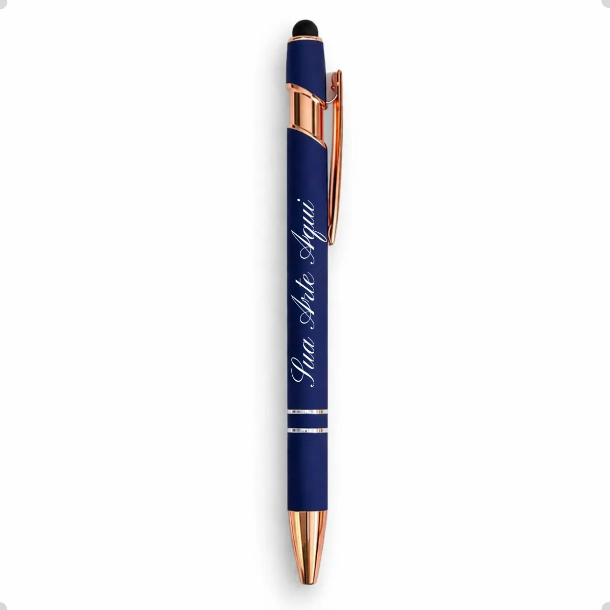 80un Caneta Personalizada Emborrachada Com Acab. Dour. Rose Tinta Tinta Azul Exterior Azul Com Dourado
