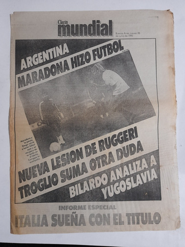 Suple Clarin Mundial 90 Del 28/6/1990 Previa Cuartos Final