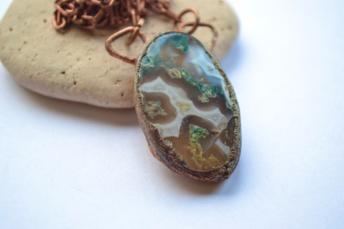 Imagen 5 de 6 de Collar De Piedra Piedra Agata Con Cadena De Cobre, Cod1