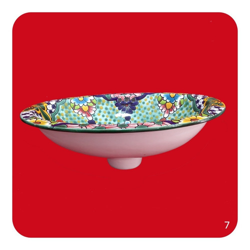 Imagen 2 de 2 de Lavabo Chico Beige De Cerámica Tipo Talavera 40x30x14 Cm M7