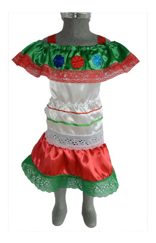 Disfraz Mexicano Niña Talla3 Tricolor Fiestas Patrias Típico
