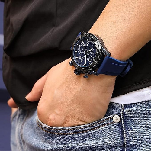 Reloj deportivo Megir 2211 Quartz Chronograph para hombre, correa de color azul