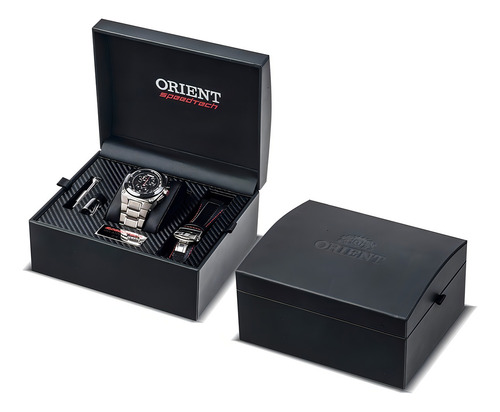 Correa de reloj Orient Mtftc002 P1sx Titanium Speedtech Ers Flytech, color plateado y bisel negro, color de fondo negro