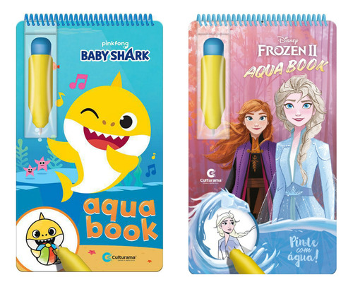 Kit 2 Livros Infantis De Colorir Com Água - Aquabook Baby Shark E Frozen 2