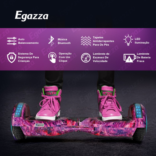 Hoverboard Elétrico Egazza K5 Purple Starrysky Com Bluetooth