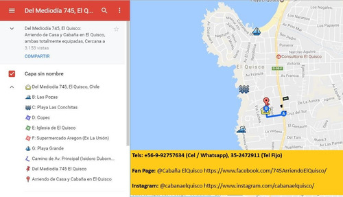 Imagen 15 de 15 de El Quisco Arriendo Casa 7 Pax Y Cabaña 4 Pax 3 Cuadras Playa