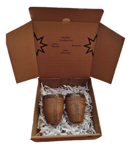 Box Regalo 2 Vasos Rustico Cerámica Pewen