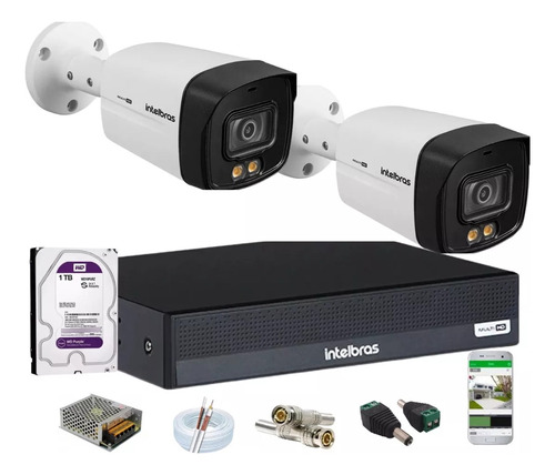 Kit Intelbras 2 Cameras 3240 Full Color Dvr 4 Ch Full Hd 1tb