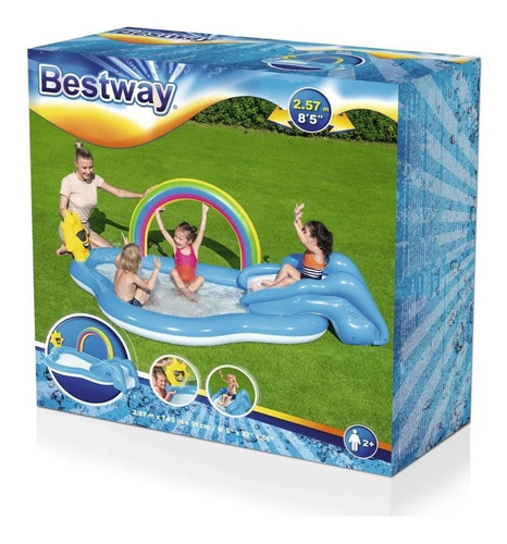 Pileta Play Center Arco Iris Bestway Inflable - Con Tobogán Color Azul