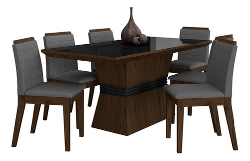 Conjunto Mesa De Jantar 6 Cadeiras Nairóbi Imb/pre/cinza-m.a Cor Imbuia/preto/suede Cinza