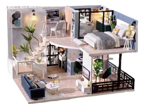 Casa Muñeca Miniatura Armable,madera/3d/muebles/música/luces