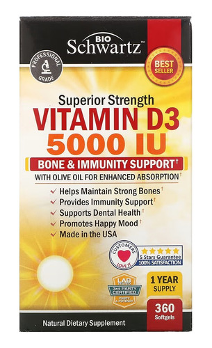 Bioschwartz Vitamina D3 Potencia Superior 5000ui 360caps Sfn