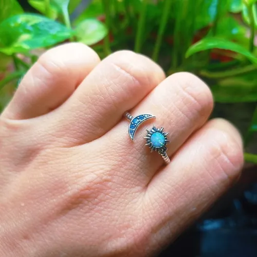 Anillo Sol Luna Plata 925 Ajustable Mujer