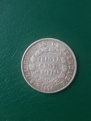 Bolivia 1876 Fe 20 Centavos Plata Excelente Estado (Usado)