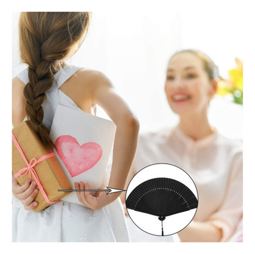 A 2 Hand Fan Abanico Chino Foldable Black Bamboo