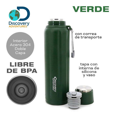 Termo Discovery Verde Acero Inoxidable - Doble Capa Frio Calor Mate Agua 750ml