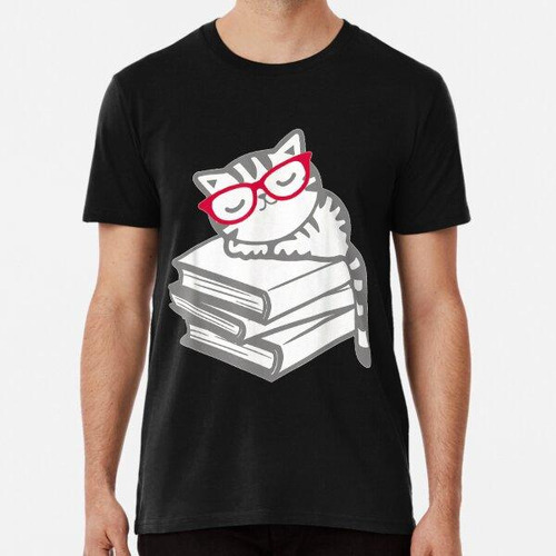 Remera Lector Nerd De Libros De Gatos Con Gafas Cute Geek Fu