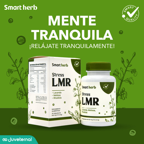Smart Herb Paquete Stress LMR, Suplemento Alimenticio, 2 Piezas (30 Cápsulas c/u) con Lavanda, Melissa y Rhodiola para Reducir Ansiedad y Nerviosismo