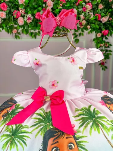 Vestido Temático Infantil Moana Baby Rosa De Luxo 1 A 4 Anos