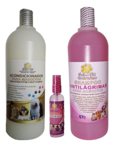 Combo Shampoo Para Mascotas X1 Litro+ Acondicionador +loción