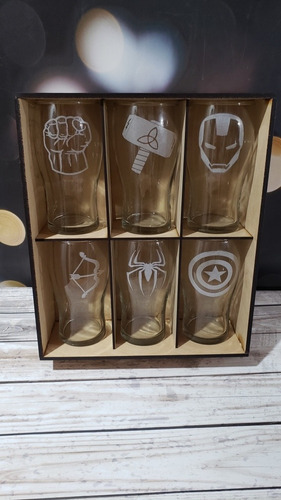 6 Pintas Grabadas Motivo Avengers - Con Caja De Presentación